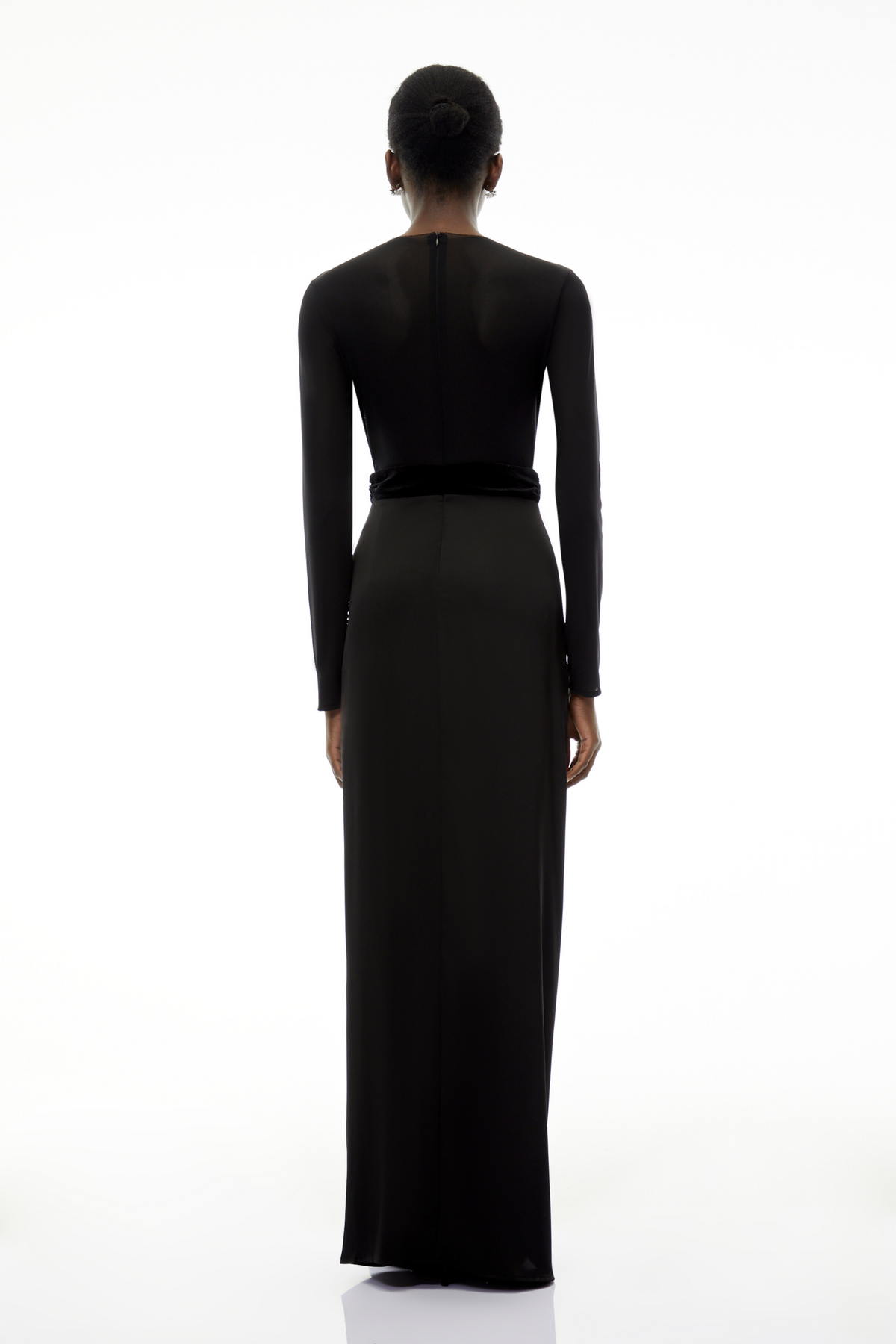 Colette Black Ruched Maxi Dress with Satin Panels
