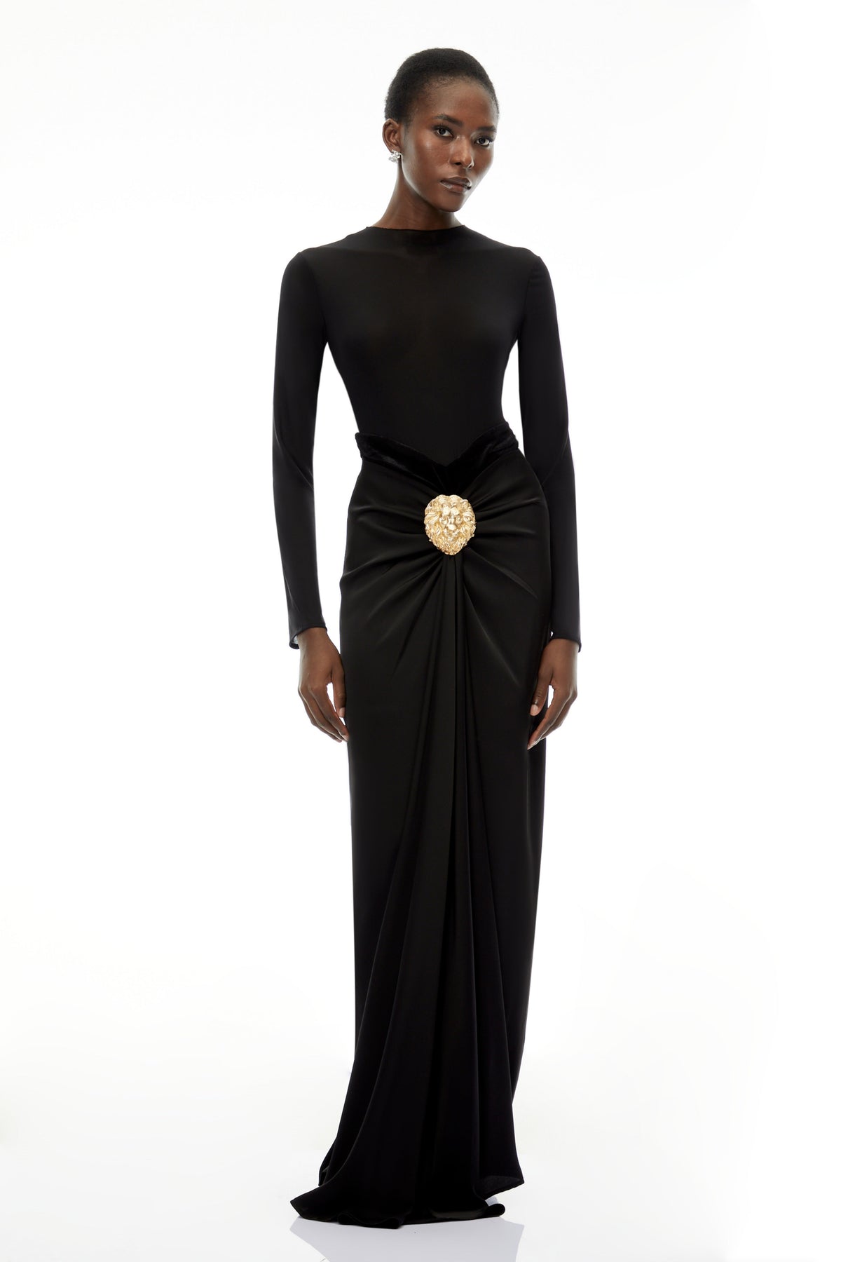 Colette Black Ruched Maxi Dress with Satin Panels