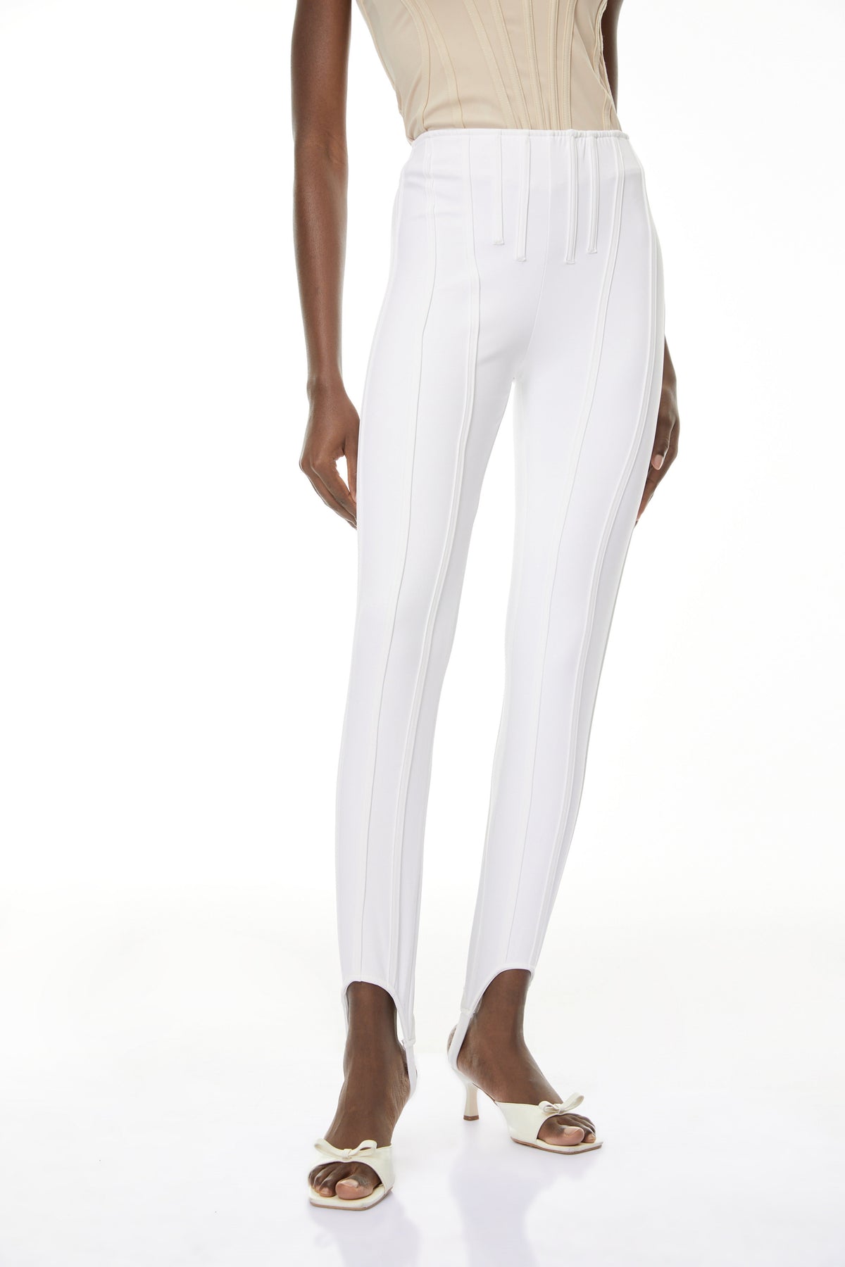 Cordelia White Decorative Stitching Leggings