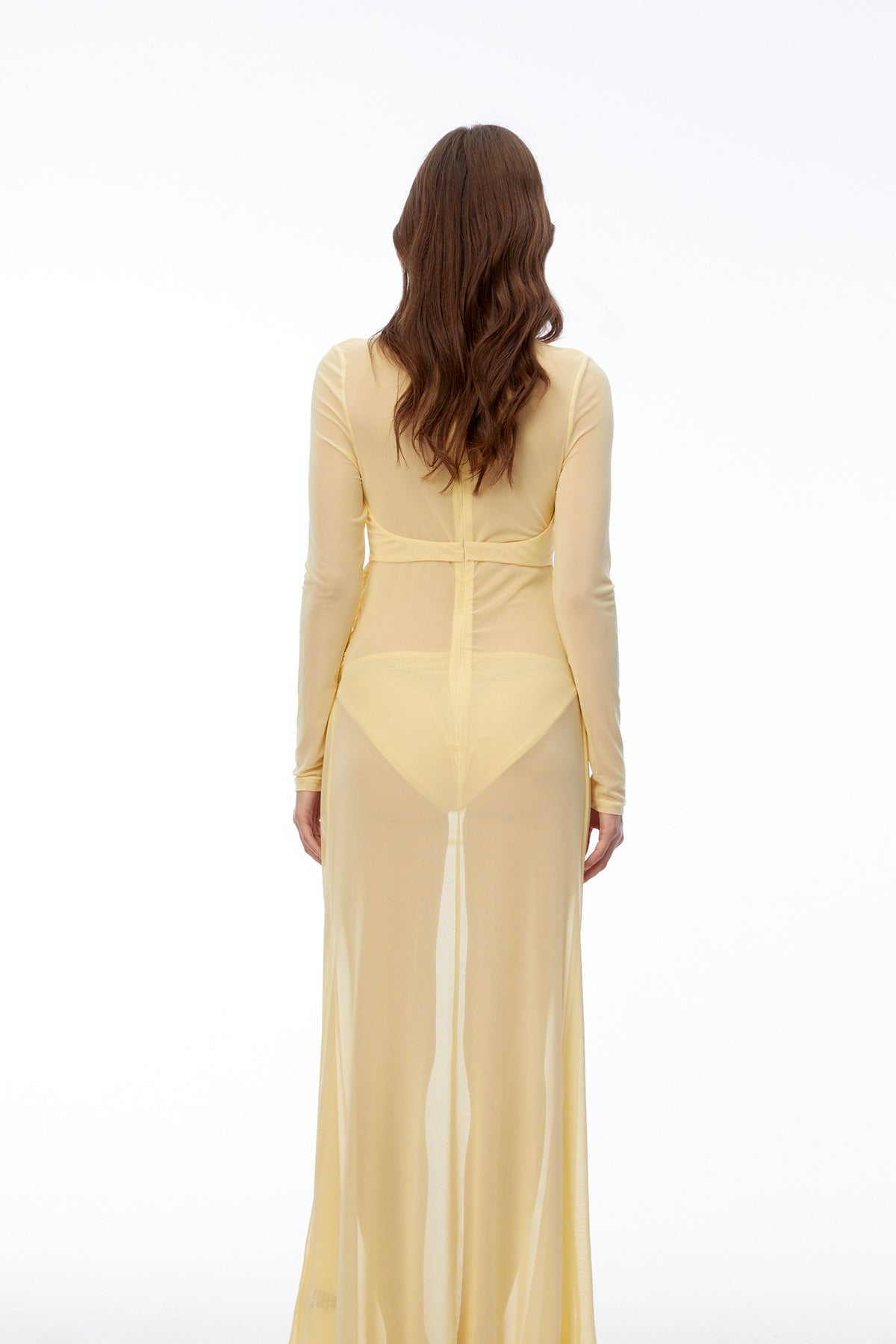 Cressida Yellow Cut-Out Semi-Sheer Fishtail Maxi Dress