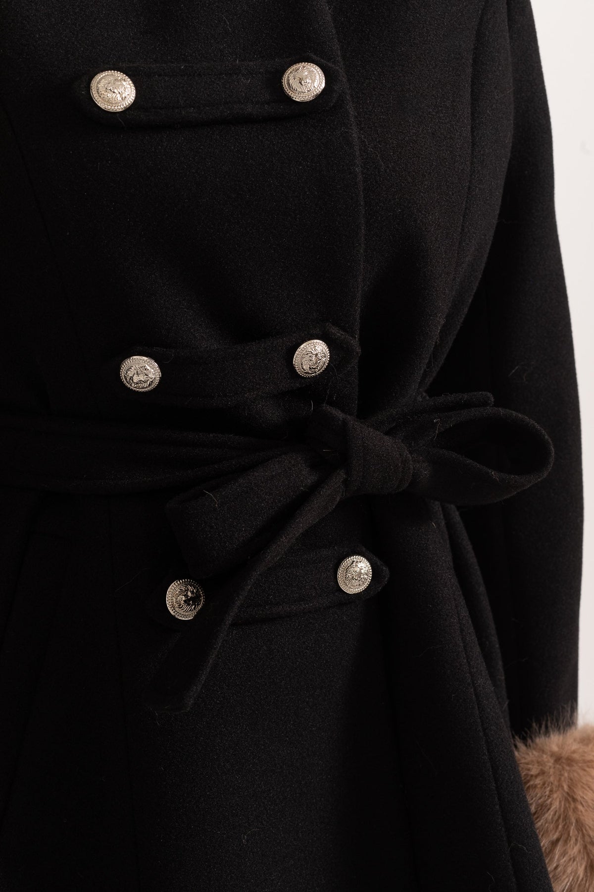 Double-Breasted Coat With Detachable Cape - Black