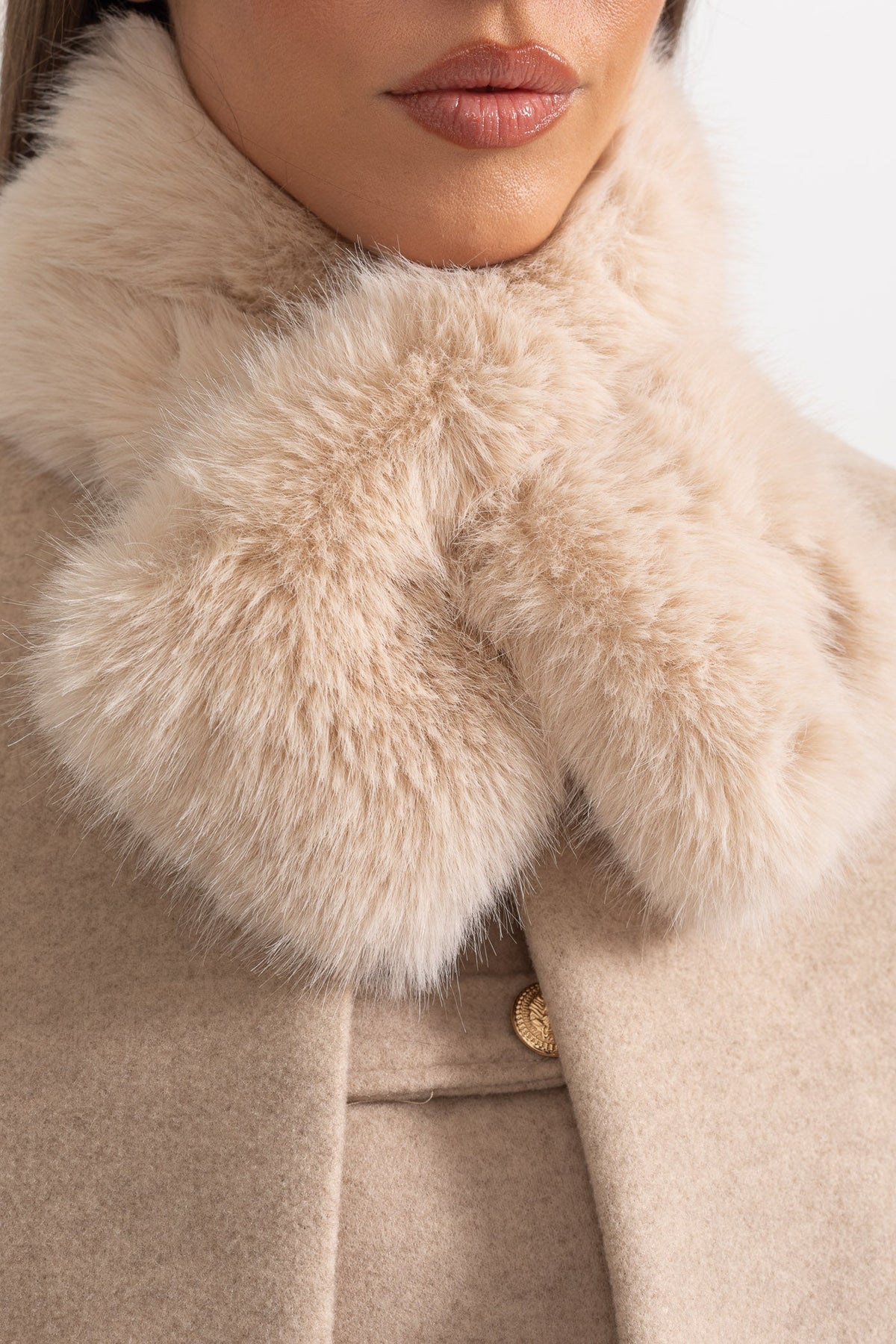 Double-Breasted Coat With Detachable Cape - Beige