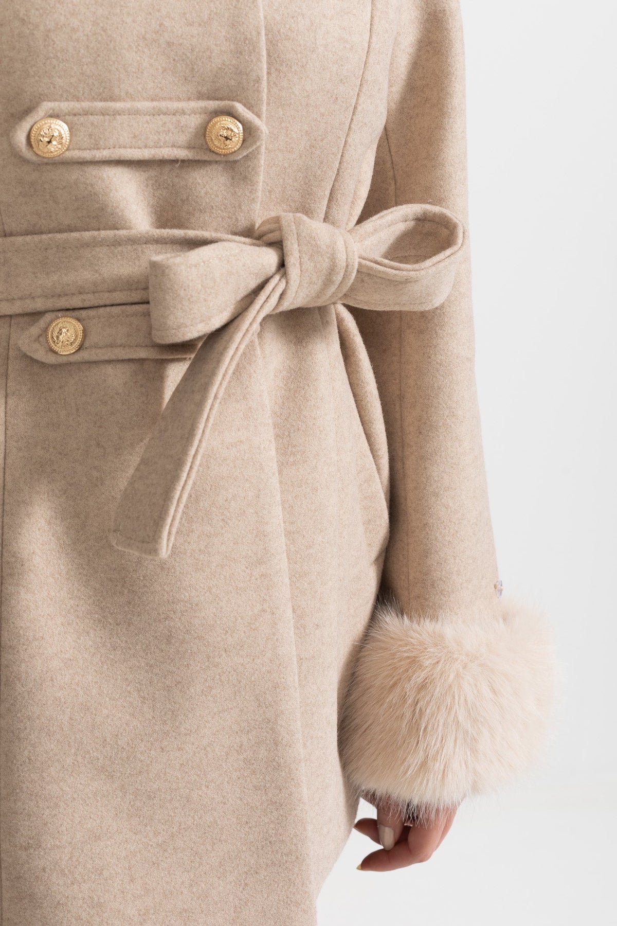 Double-Breasted Coat With Detachable Cape - Beige