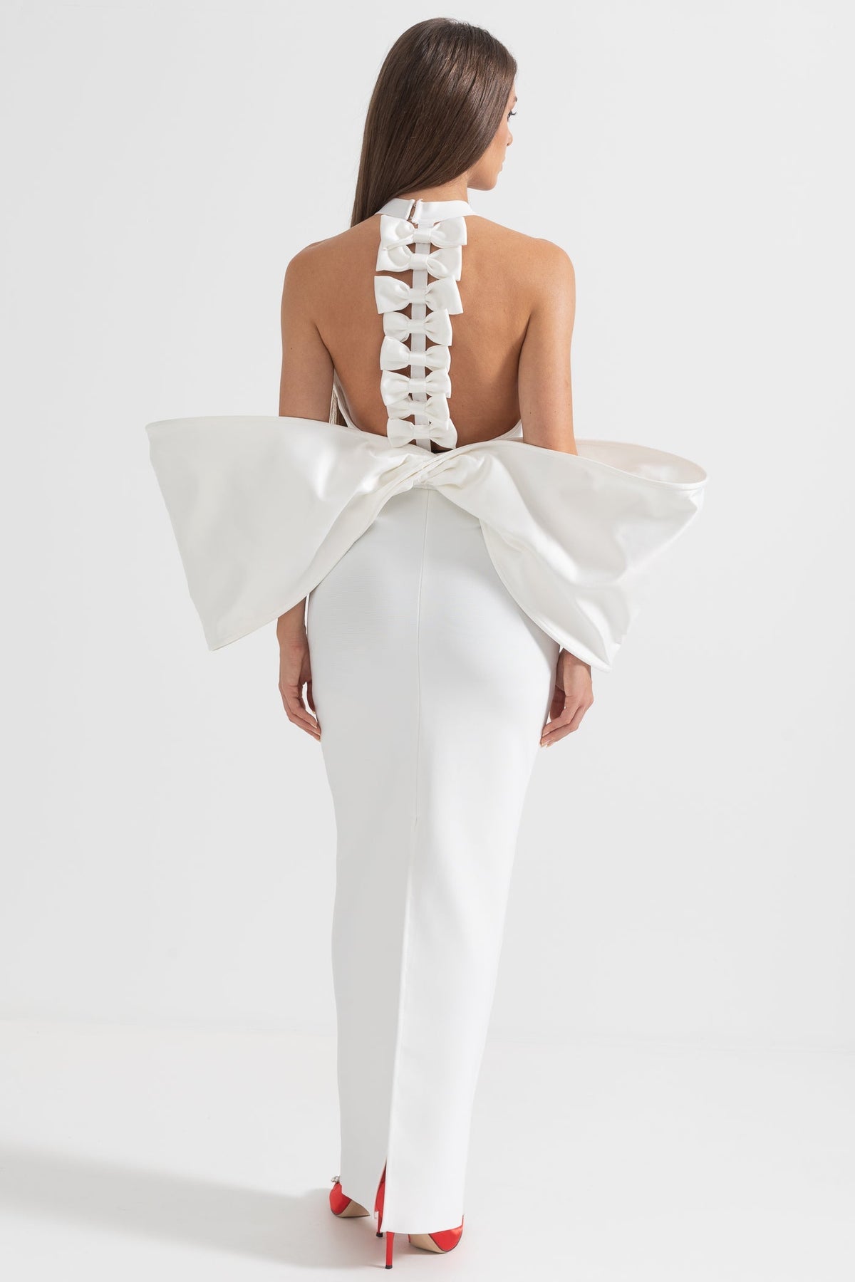 Elegant Dress With Back Bow Details - White
