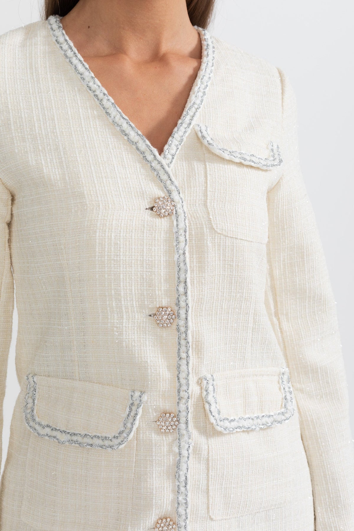 Modern Silver Stitching Dress - White
