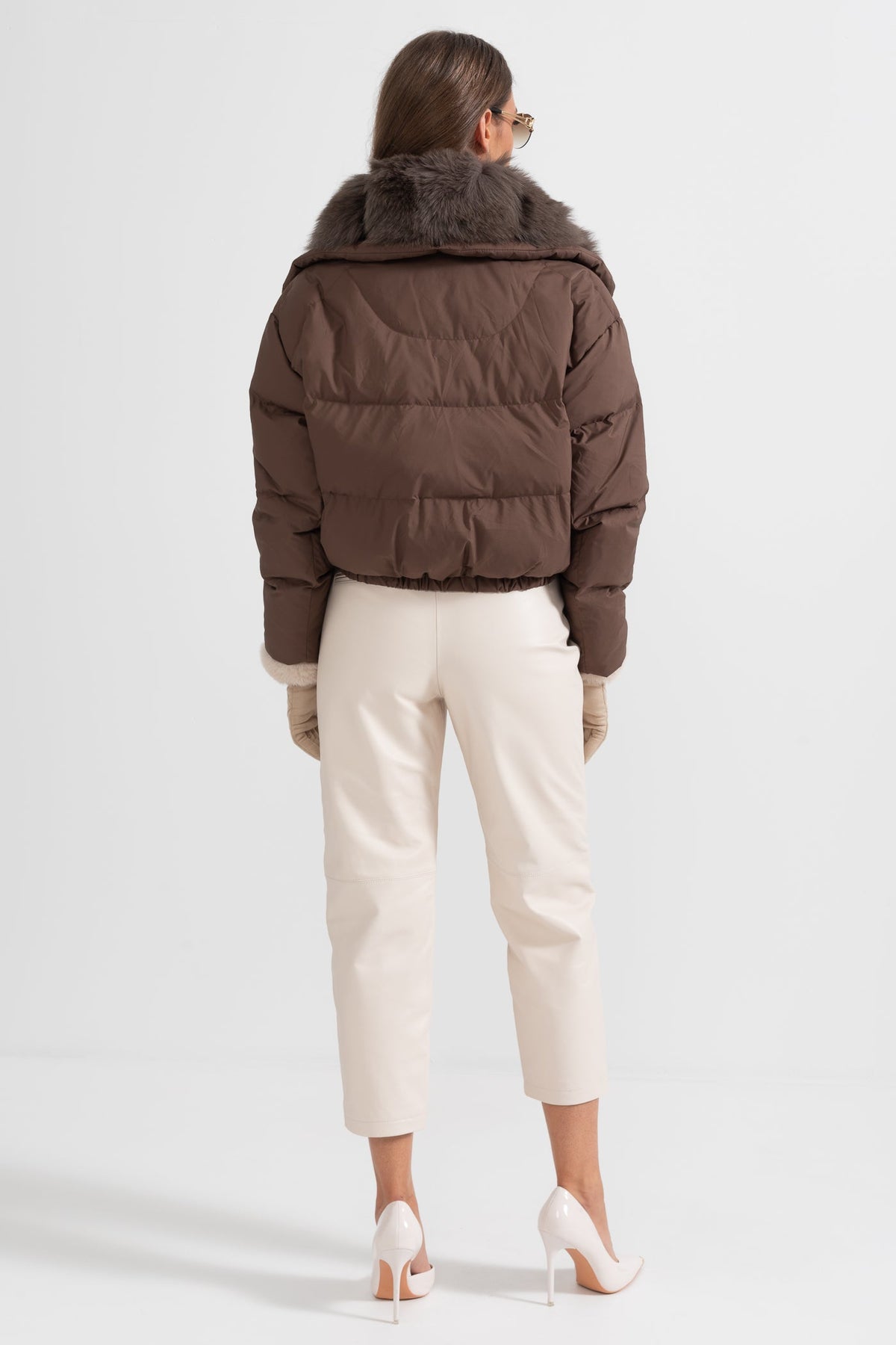 Puffer Jacket With Brown Fox Fur-Lined Hood - Brown