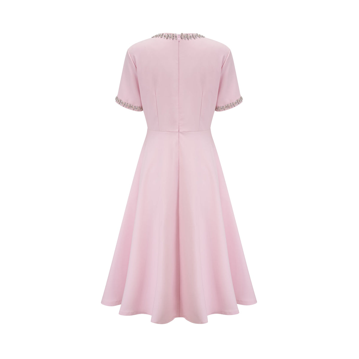 Cassiopeia crystal-accented pink bow midi dress