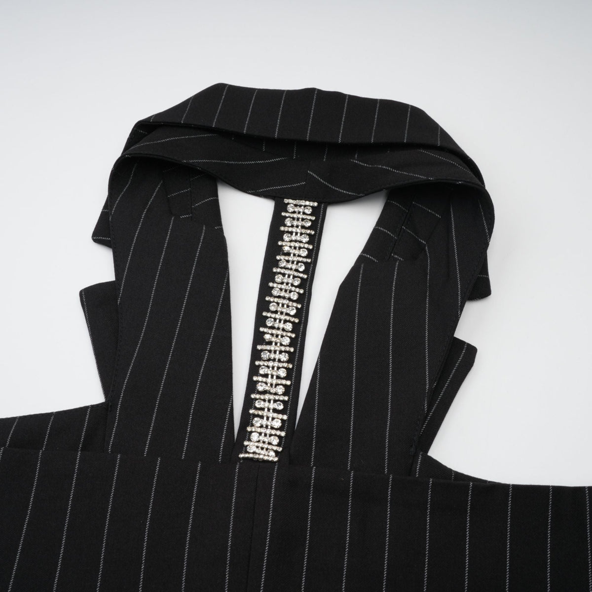 Stefania black striped open-back  blazer mini dress  - Black