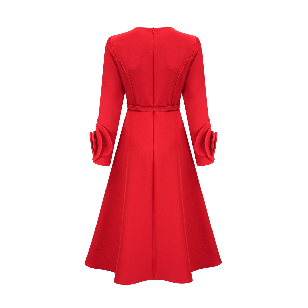 Elysia floral-embellished red long-sleeve dress