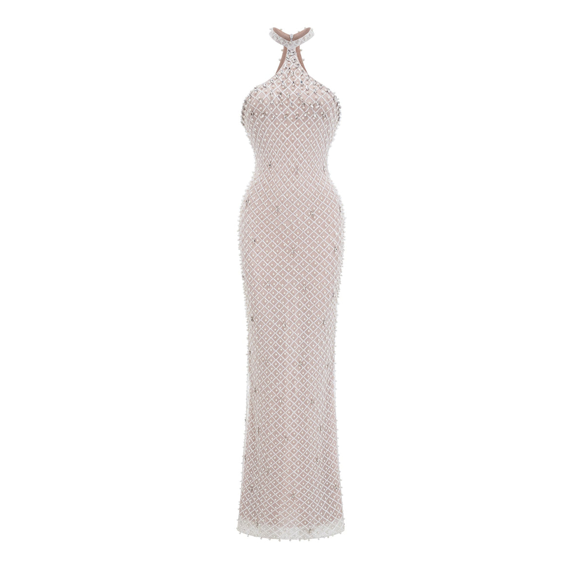 Claudine white embellished halterneck maxi dress (Final Sale-US Only)