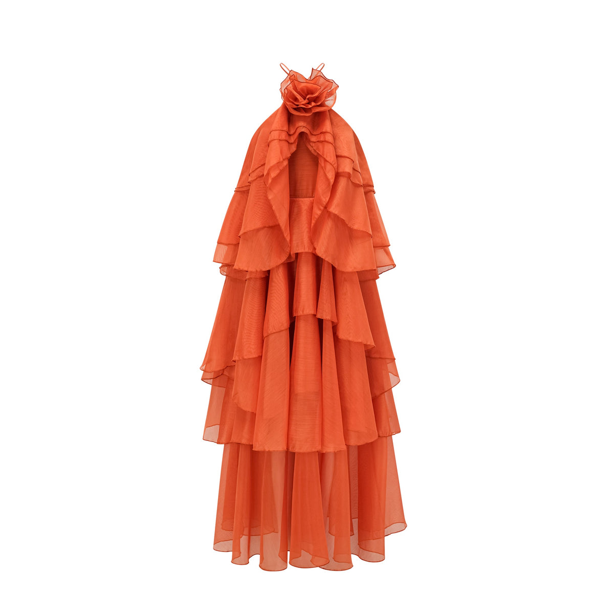 Carrie orange halterneck flounced maxi dress