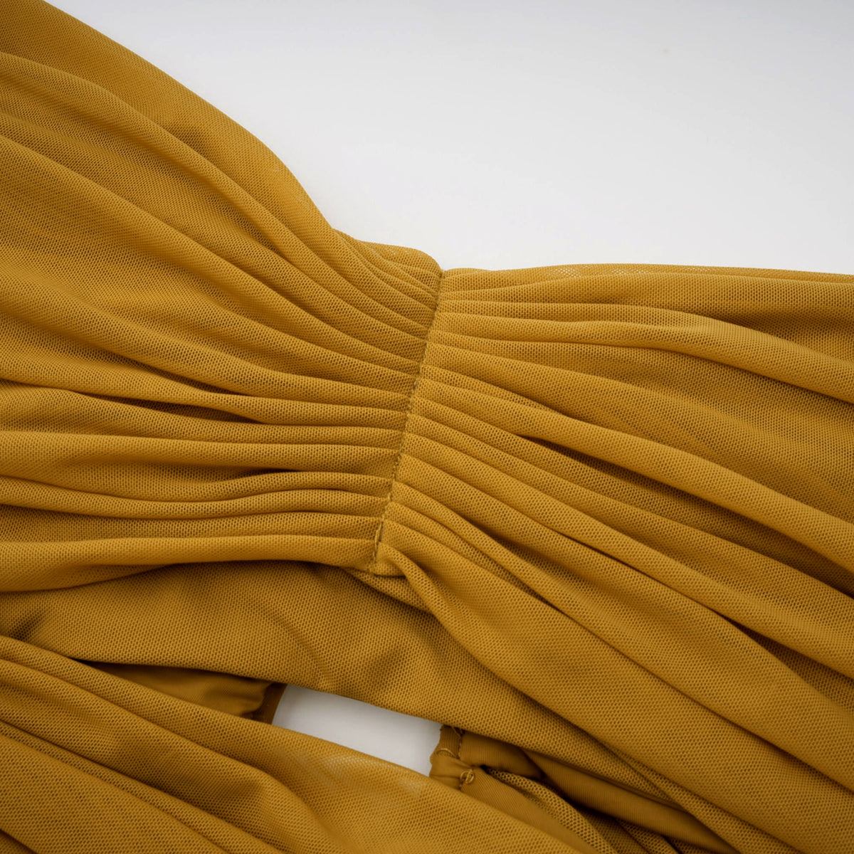 Ludivine ocher off-shoulder cut-out ruched maxi dress