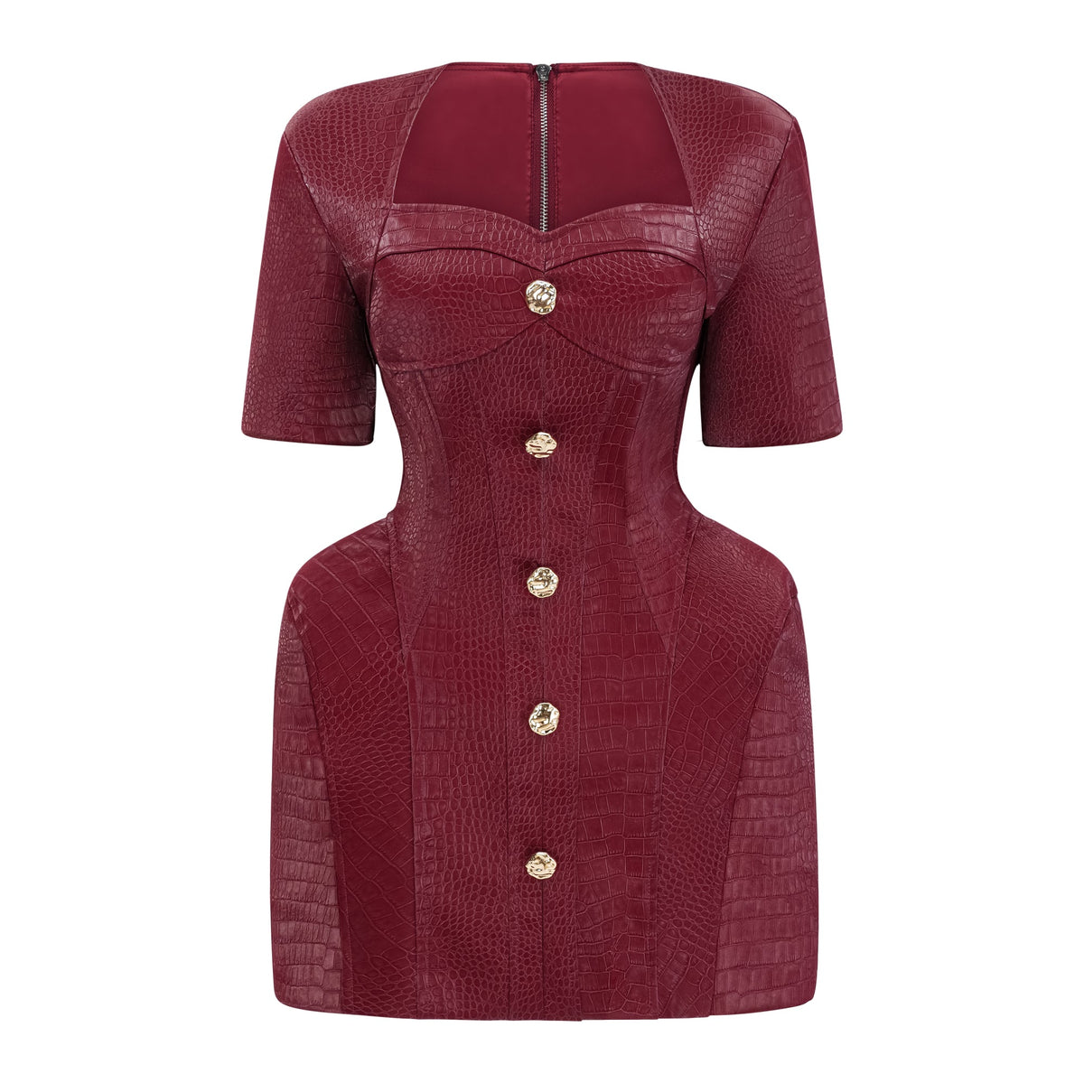 Frankie Red Leather Mini Dress with Decorative Buttons (Final Sale-US Only)