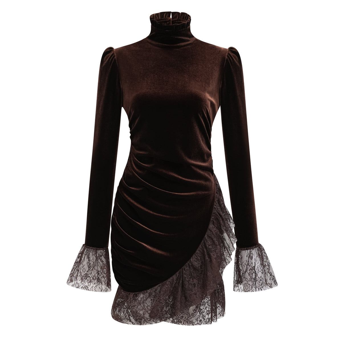 Alma Brown High Neck Asymmetrical Mini Dress (Final Sale)