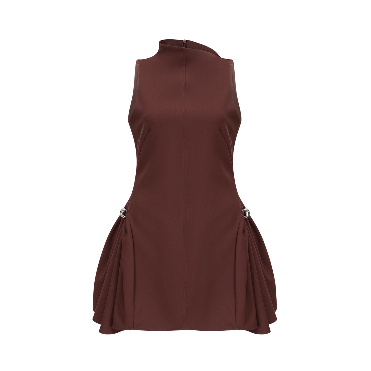 Dora brown asymmetrical-neck puff mini dress