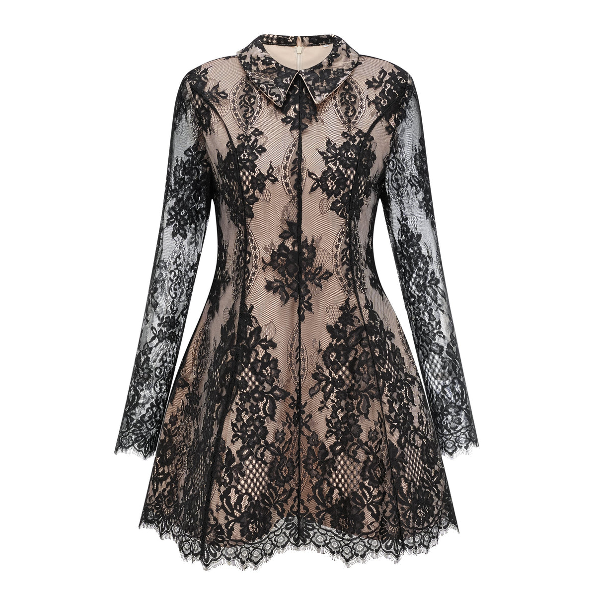 Aleksandra Black Floral Lace Mini Dress (Final Sale-US Only)