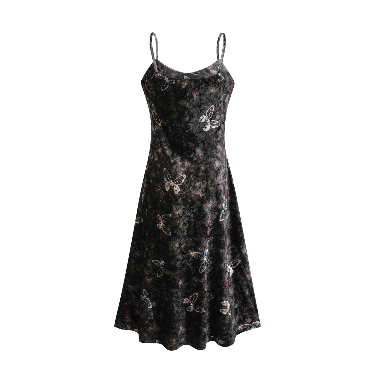 Blanche black butterfly-print velvet midi dress