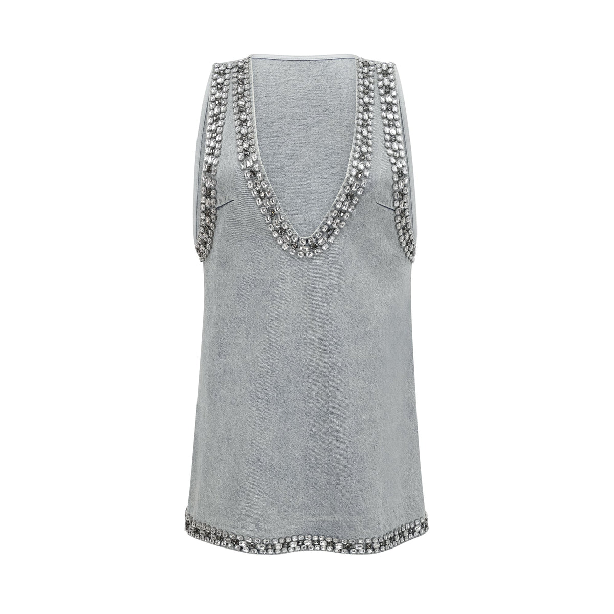 Daphné blue crystal sleeveless denim mini dress