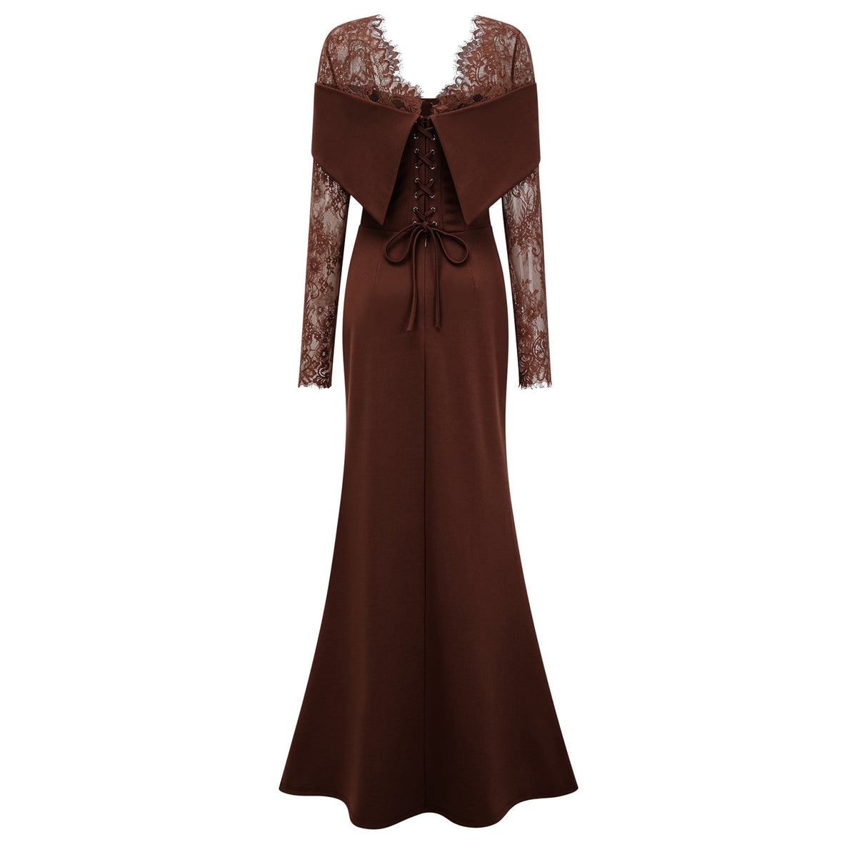 Georgiana Brown Lace Panel Flared Maxi Gown