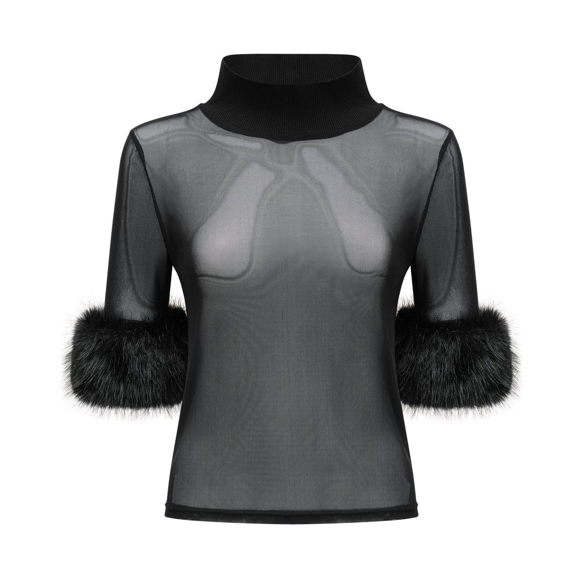 Ségolène black faux-fur tulle top (Final Sale)