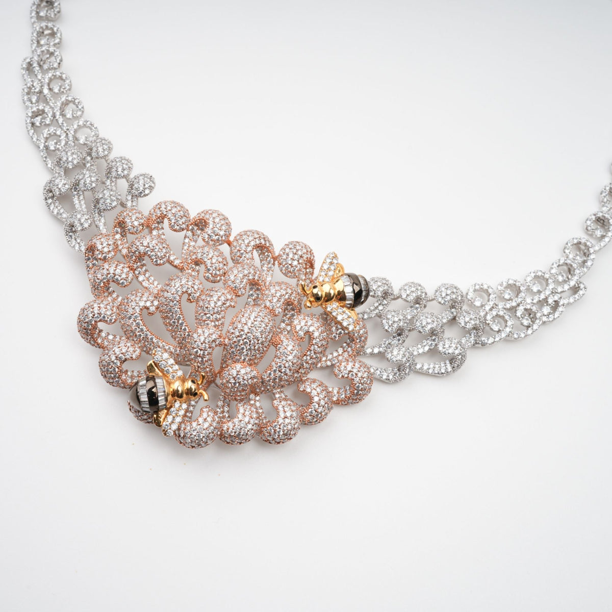 Anthemon Silver Tone Crystal Embellished Necklace