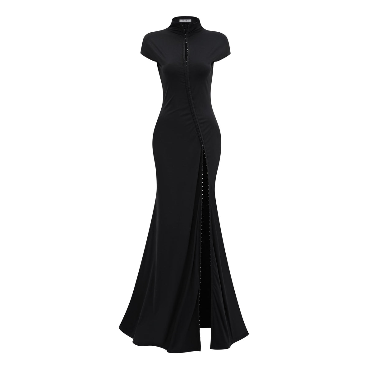 Andrea Black Keyhole Maxi Dress with High Thigh Slit