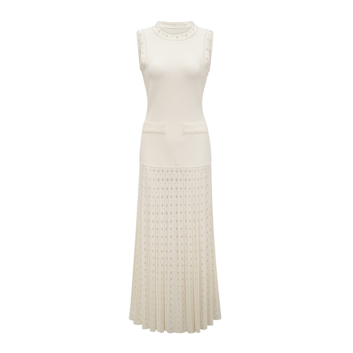 Donatienne white faux-pearl knitted maxi dress