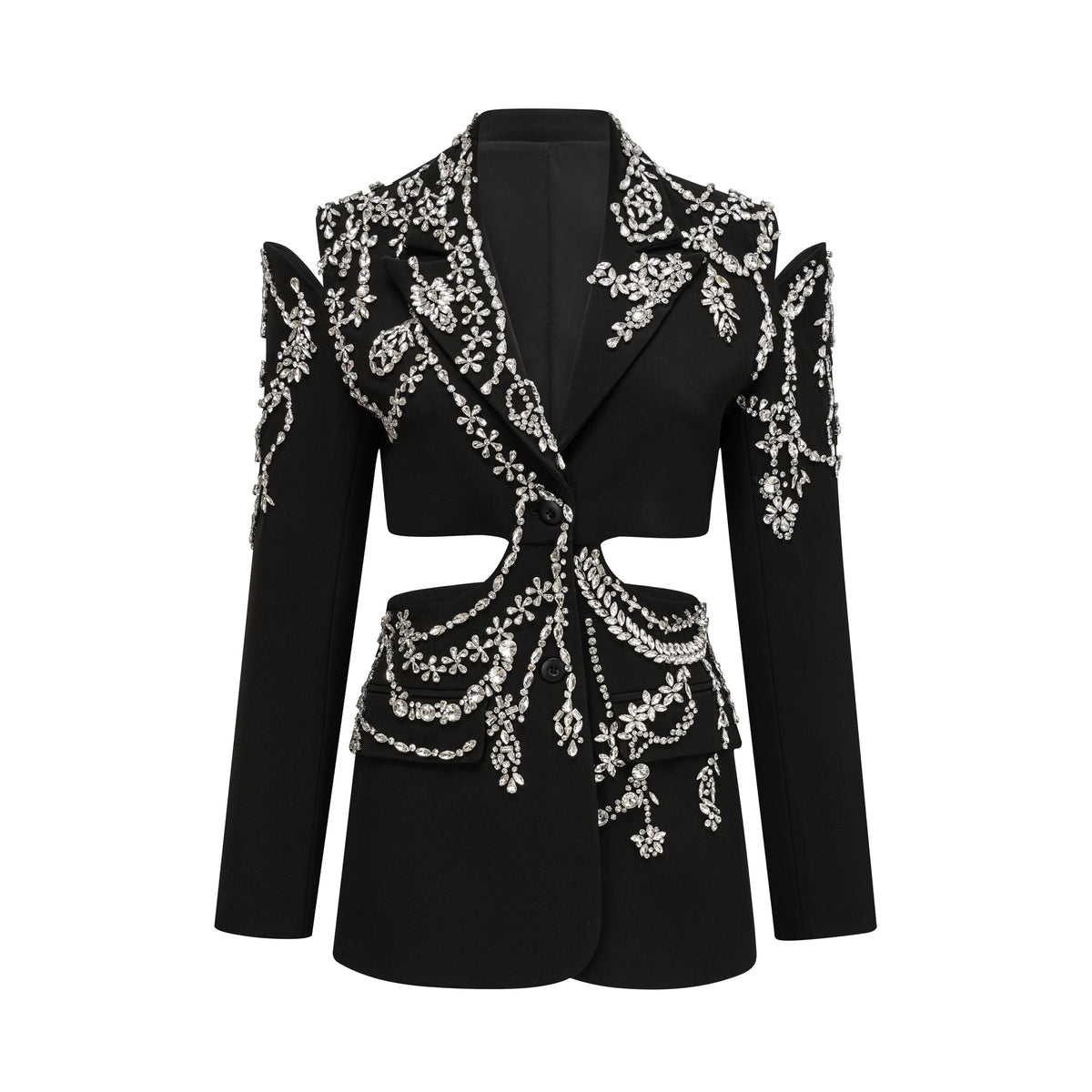 Audrey black crystal-embellished cut-out jacket