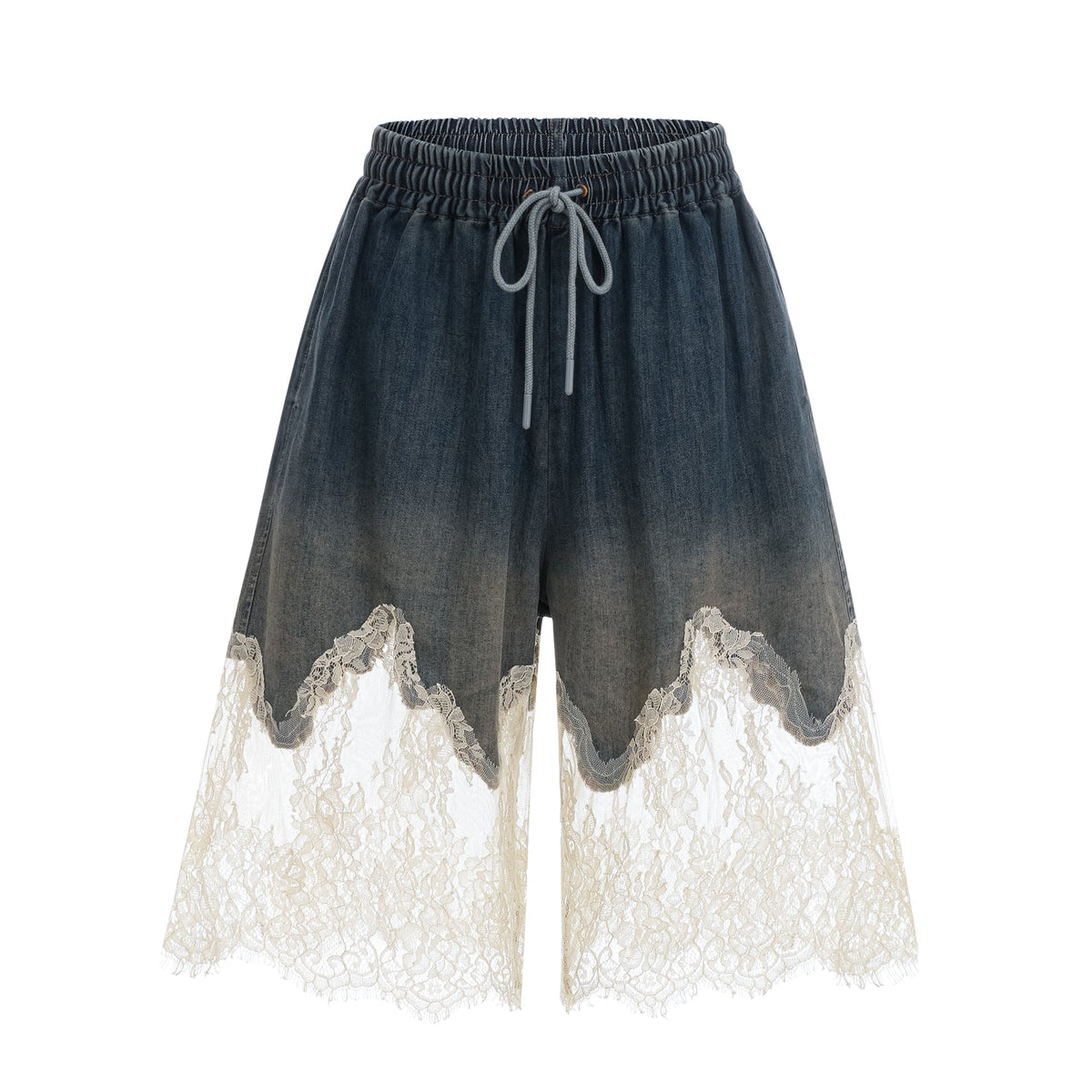 Sylvie lace-detail denim top & shorts matching set (Final Sale-US Only)