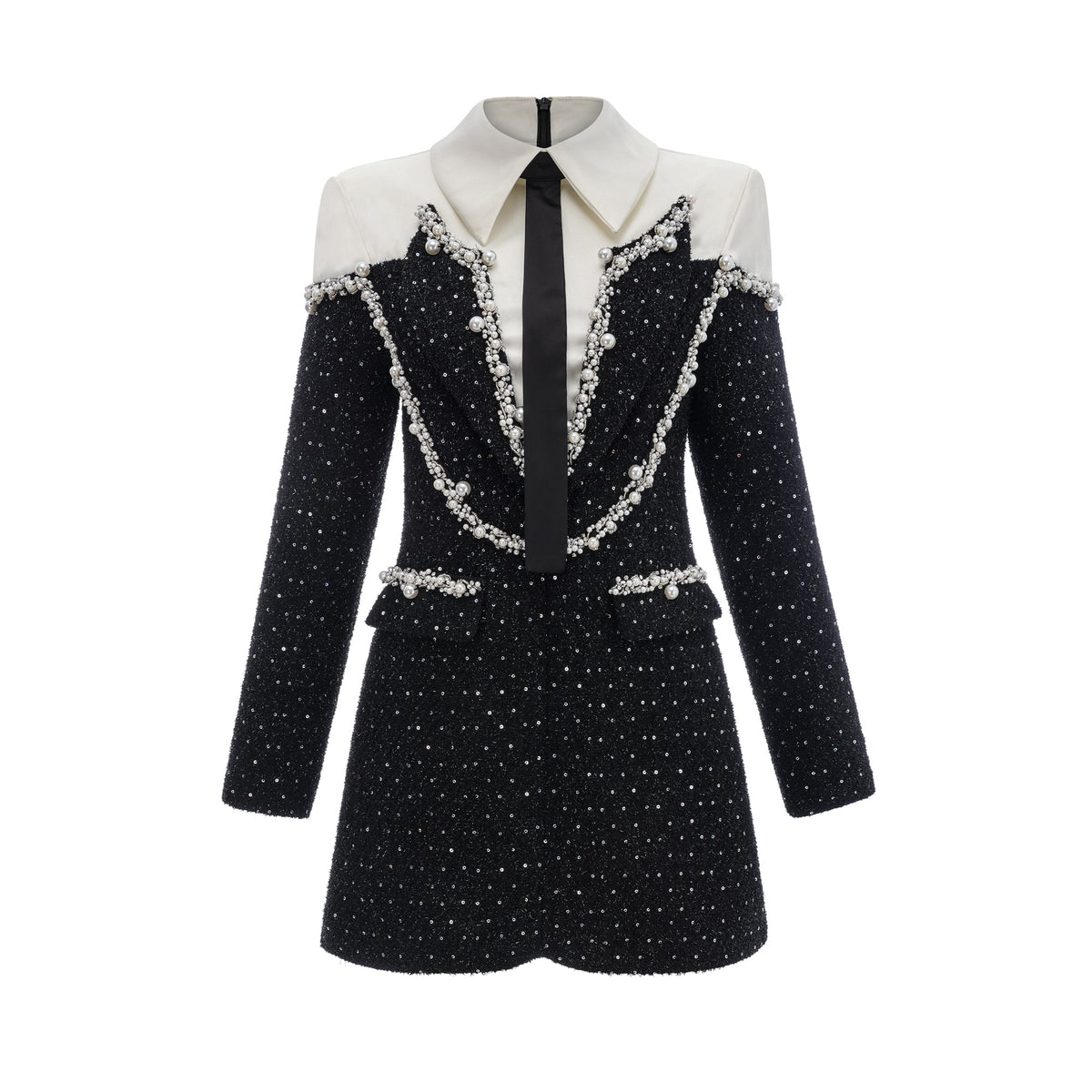 Éléonore faux-pearl tweed mini dress - Black