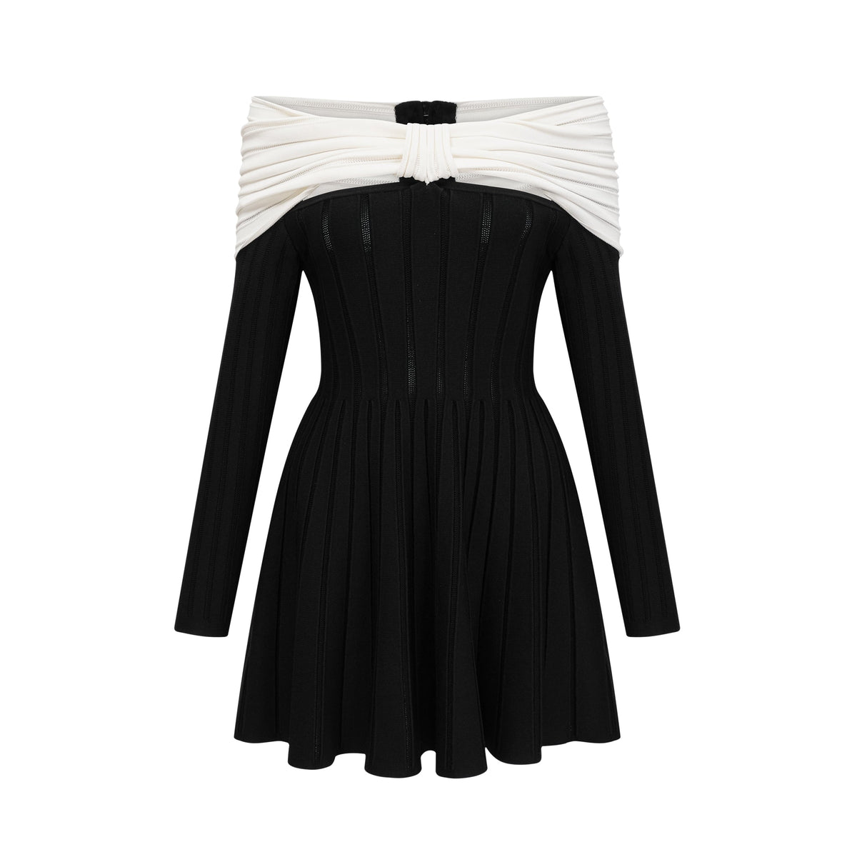 Justine black off-shoulder bow knit mini dress (Final Sale)