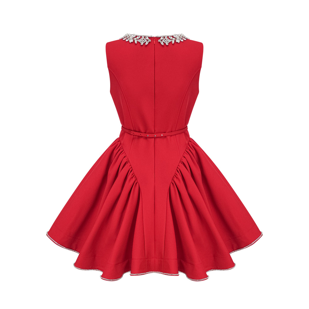 Léonie red embellished pleated mini dress
