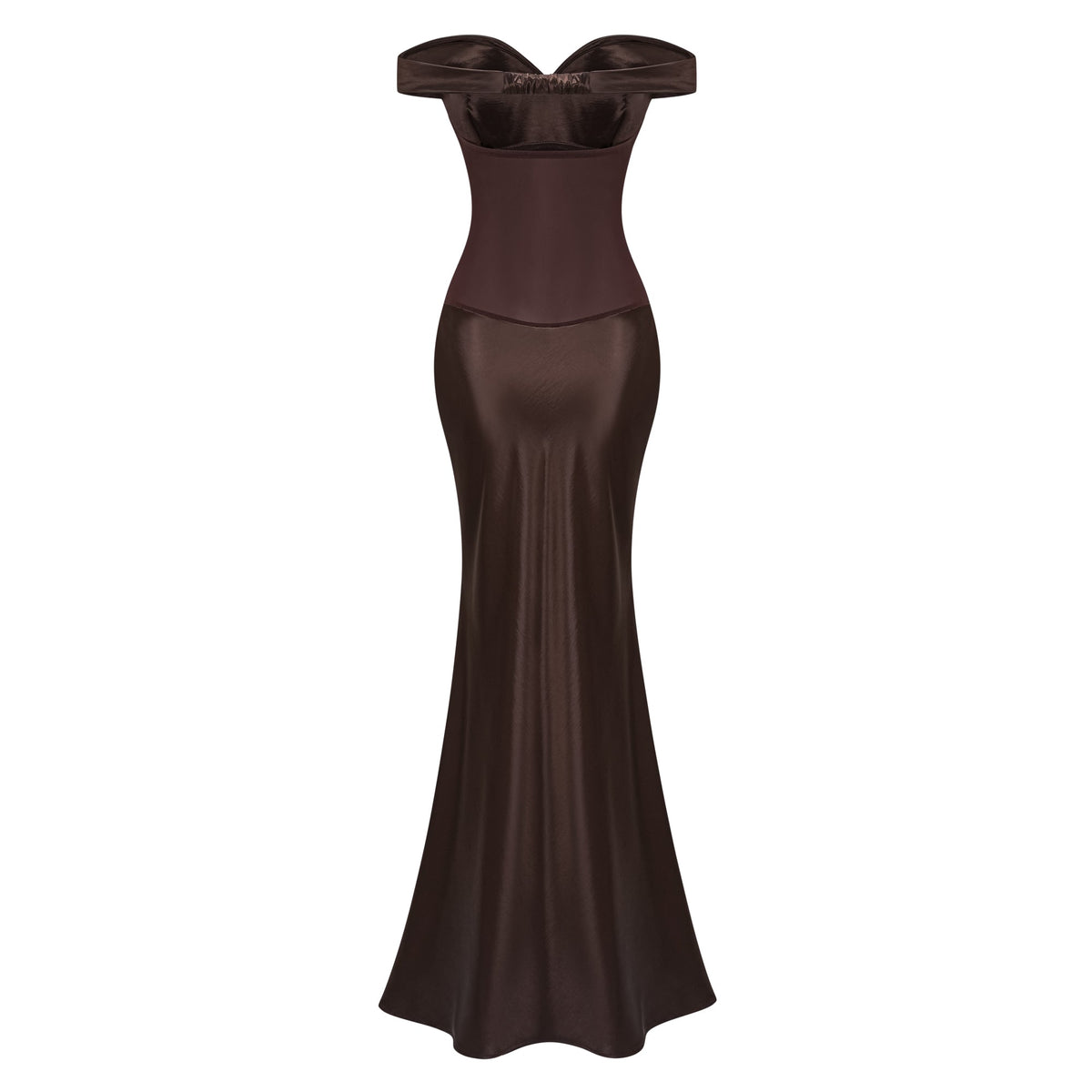 Gitta Brown Off Shoulder Satin Maxi Gown (Final Sale-US Only)