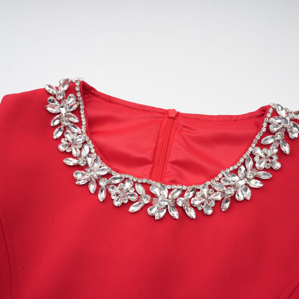 Léonie red embellished pleated mini dress
