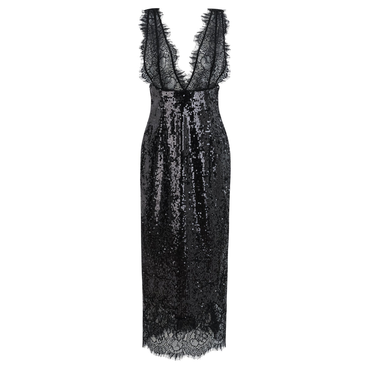 Ava Black Lace Panel Sequined Maxi Dress  (Final Sale-US Only)