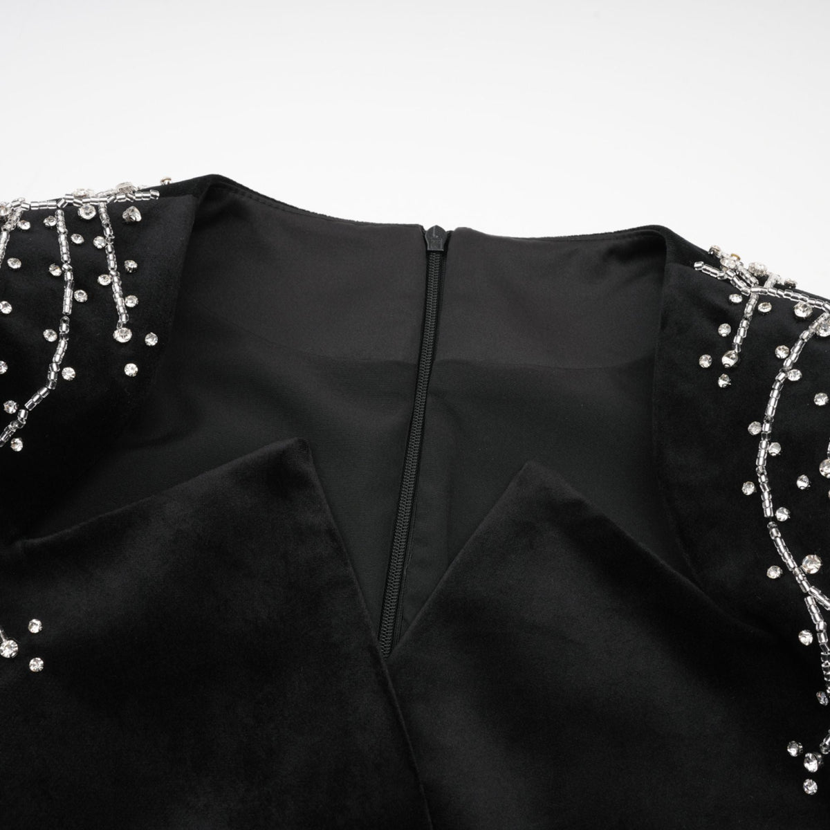 Émilie black crystal-embellished velvet mini dress