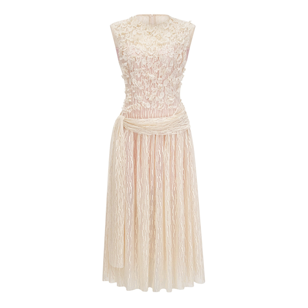 Cynthia Neutrals 3D Petal Textured Midi Dress (Final Sale-US Only)