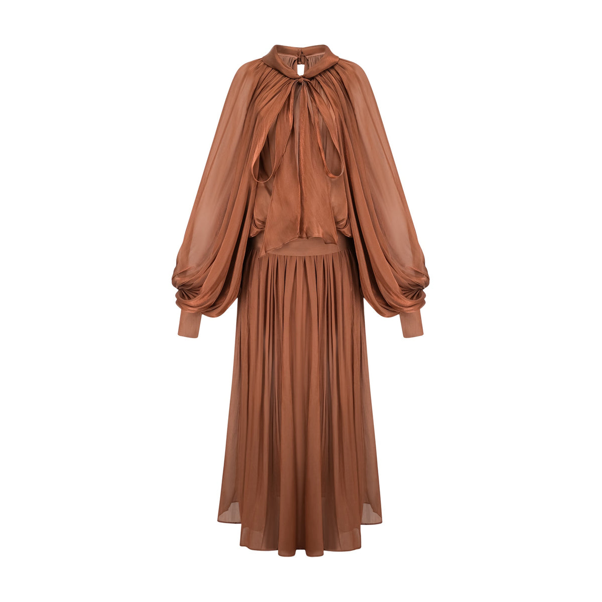 Mila pleated satin maxi dress in Brown
