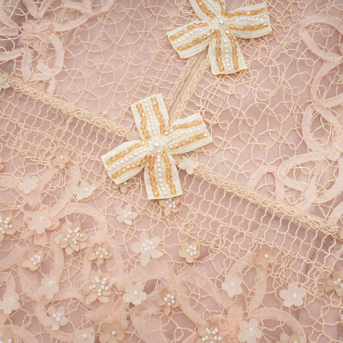 Bérengère neutrals faux-flower crochet midi dress