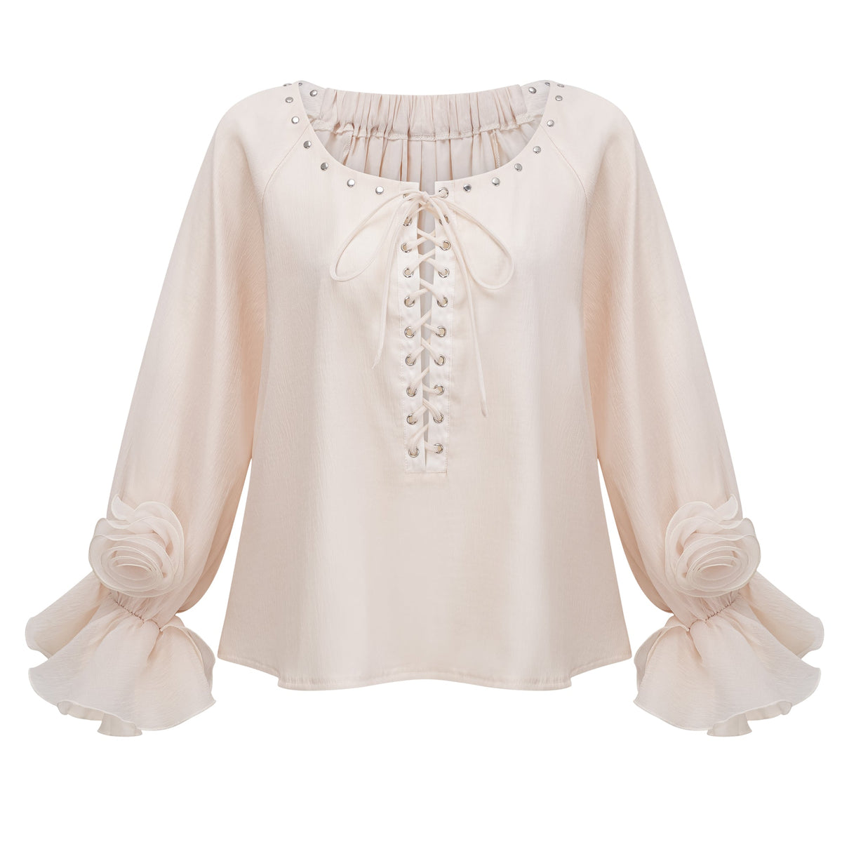Perrine self-tie ruffled blouse & skirt matching set
