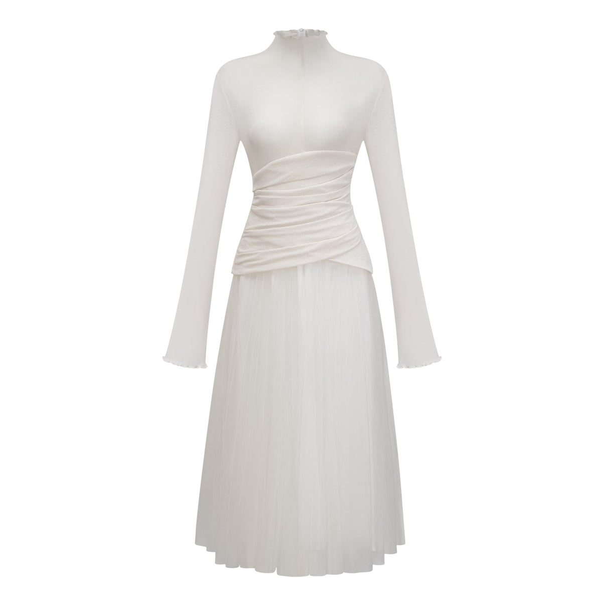 Lark White Tulle Panel Knit Midi Dress (Final Sale-US Only)