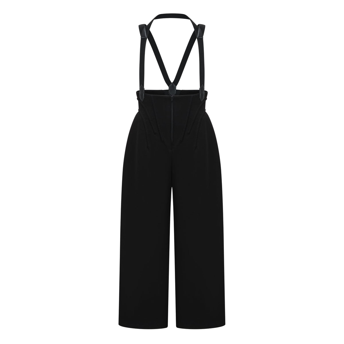 Ivona Black Boned Bodice Wide Leg Overalls