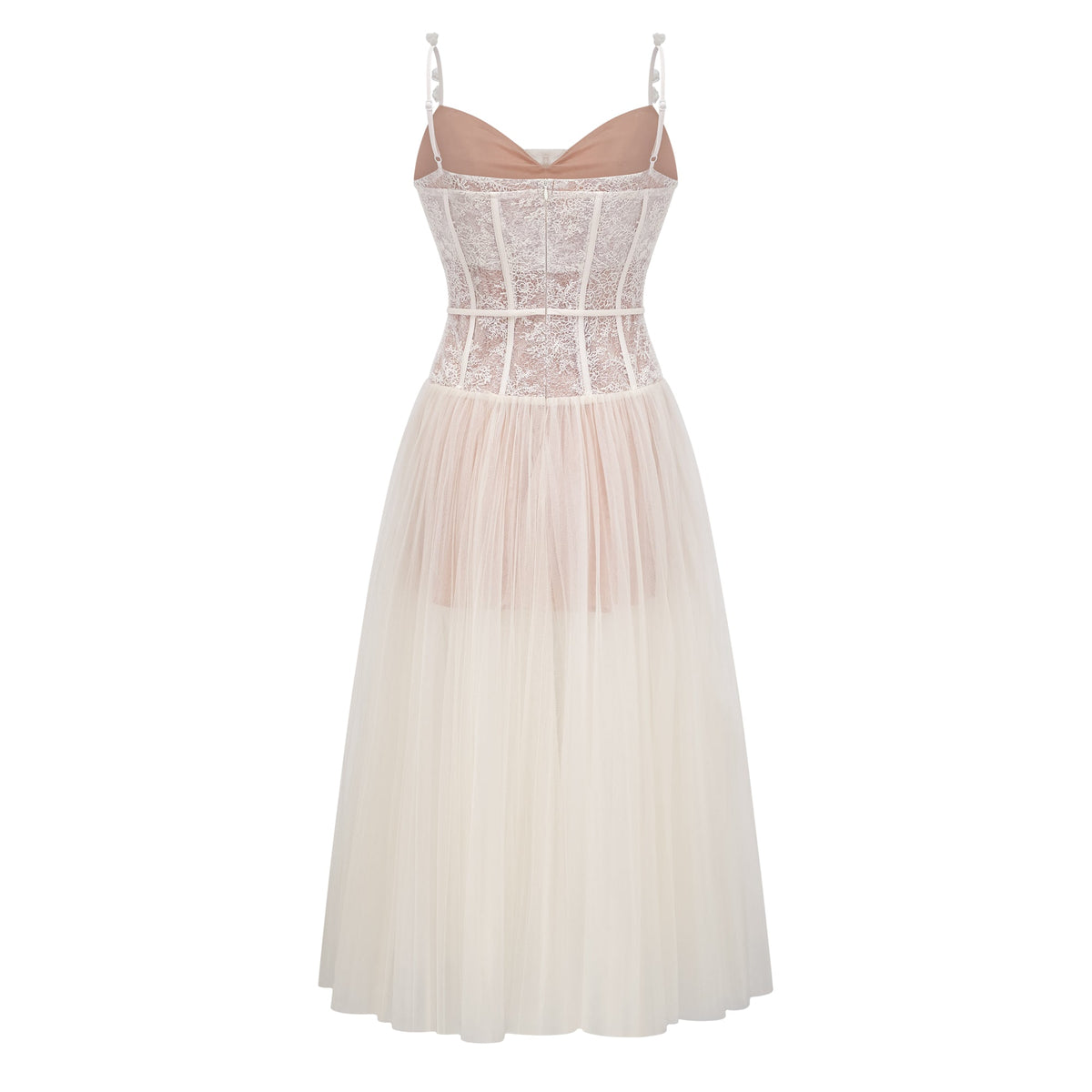 Mira Neutrals Lace Panel Tulle Midi Dress (Final Sale-US Only)