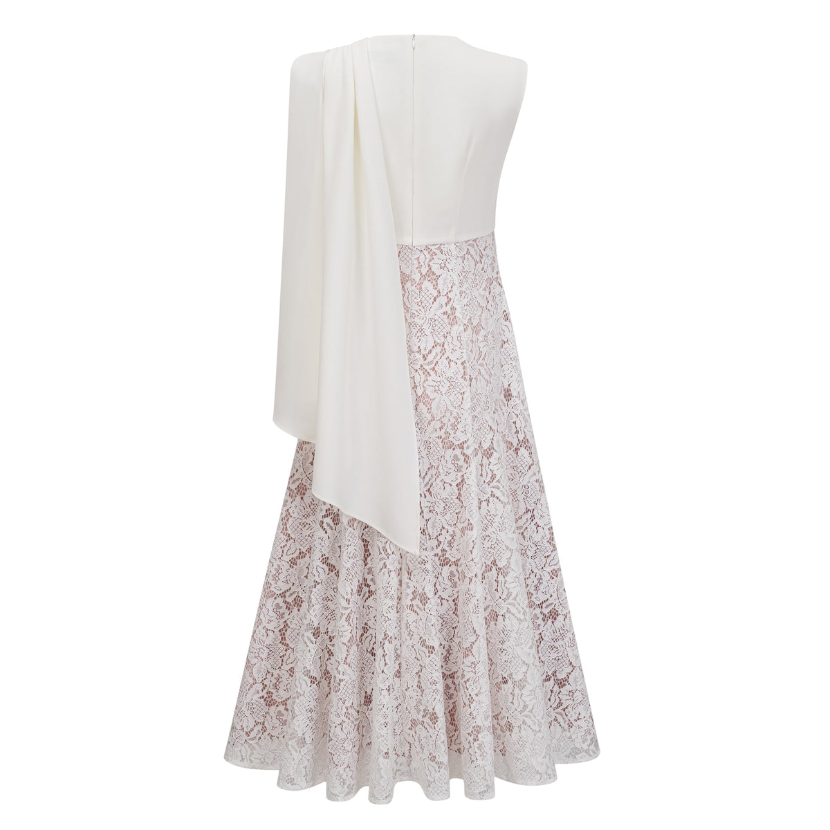 Marzia White Ribbon Detail Floral Lace Maxi Dress