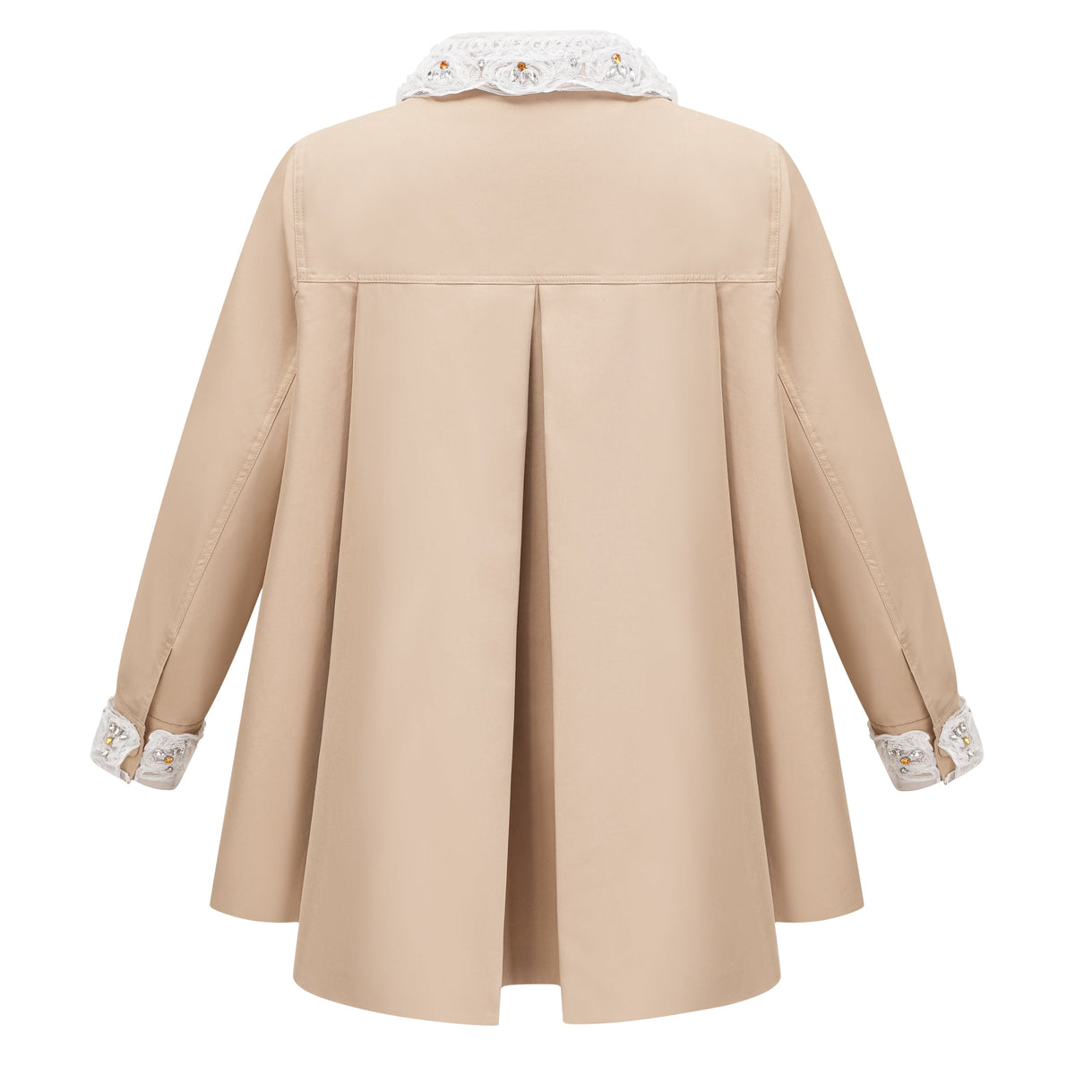 Marta Khaki Embellished Lace Trim Trench Coat
