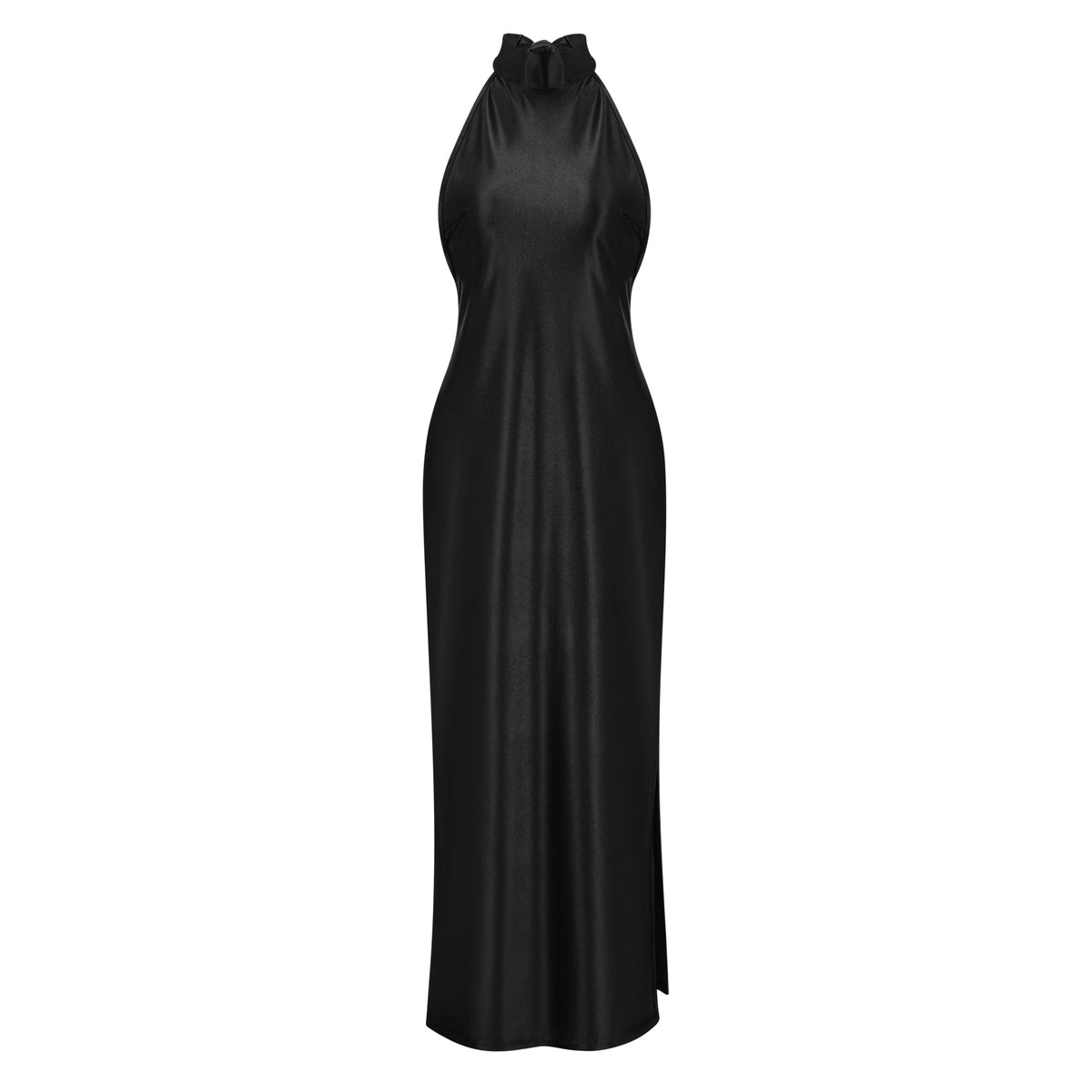 Ginevra black halterneck faux-pearl satin maxi dress (Final Sale-US Only)
