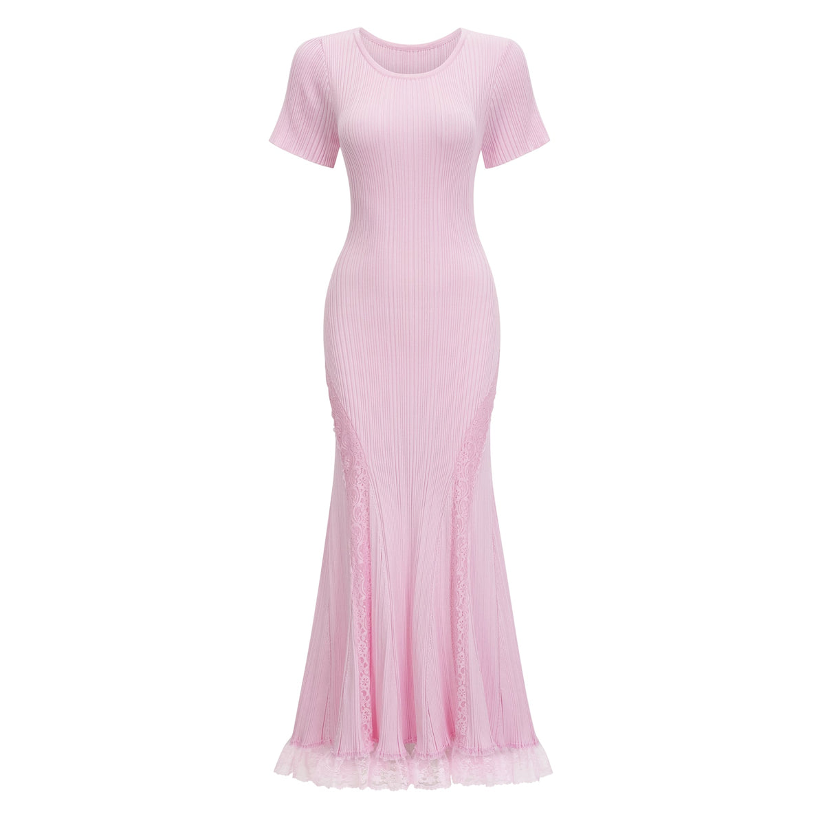 Thalya Pink Lace Trim Knit Midi Dress (Final Sale-US Only)