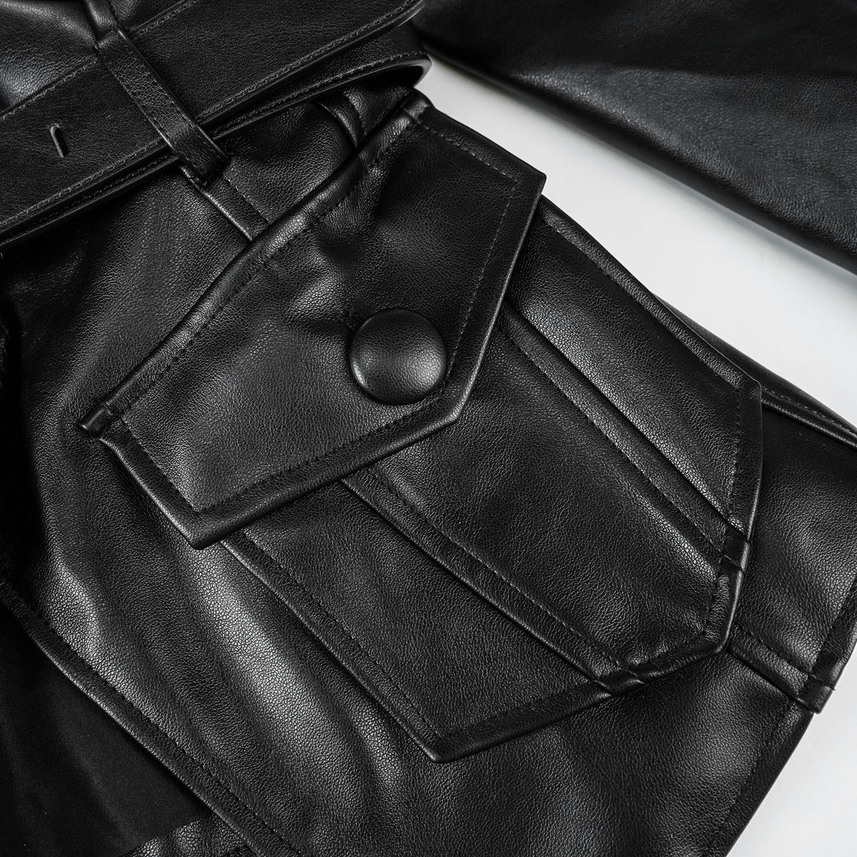 Isabel Black Belted Faux Leather Jacket