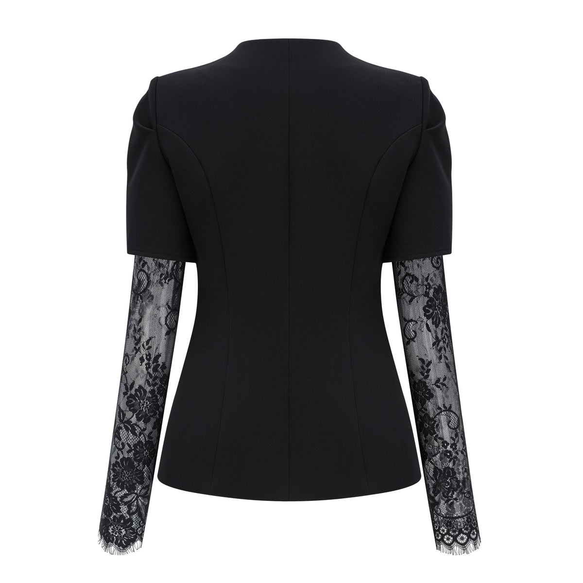 Saffron Black Collarless Blazer with Lace Trim