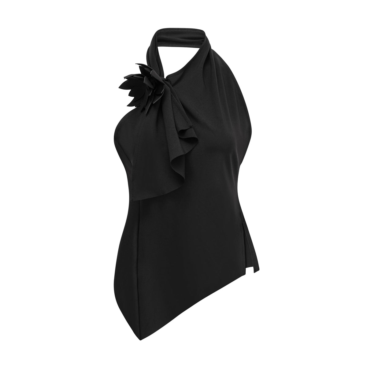 Aline floral-appliqué backless asymmetrical top